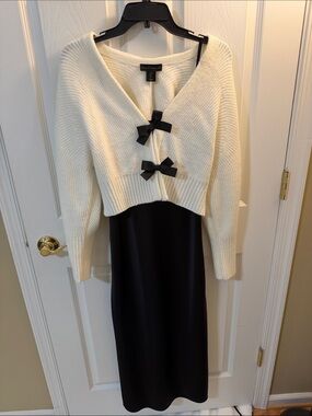 House of Harlow Black & Cream Knit Bow Detail Dress